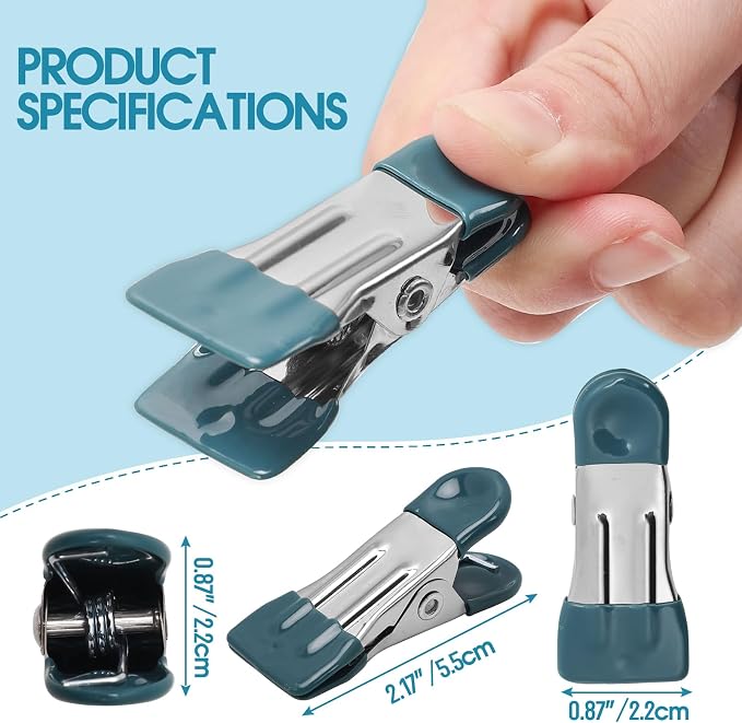 Clothes Pins Heavy Duty, 30 Pack, 2.17 Inch Metal Chip Clips, Dark Green | Clothespins for Photo Drying Clothesline Laundry Sock, Bag Clips for Food Kitchen Stainless Steel with Rubber