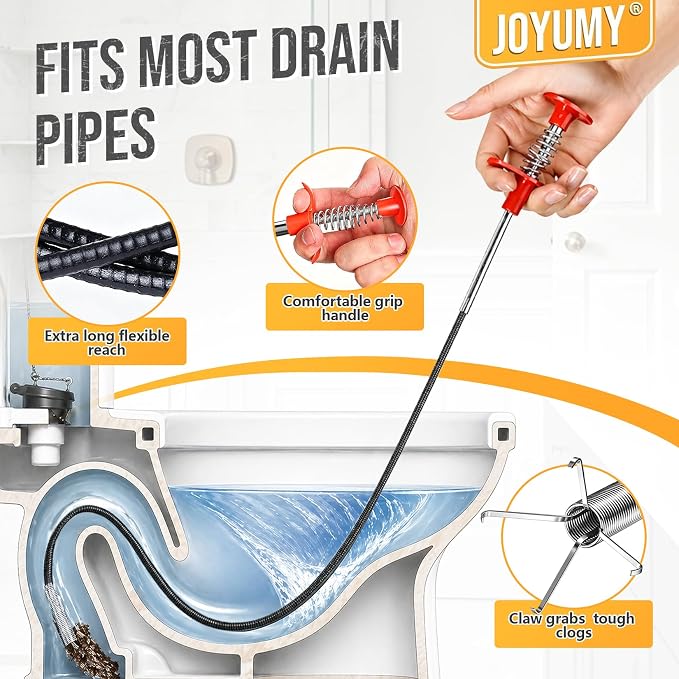 10PCS Drain Snake Kit, 63" Heavy Duty Plumbing Auger, 60" Sink Snake Brush, 20" Clog Remover, 18" Cleaning Brush with Gloves, Pipe Cleaner for Kitchen Sink, Bathtub, Toilet, Sewer Drainage
