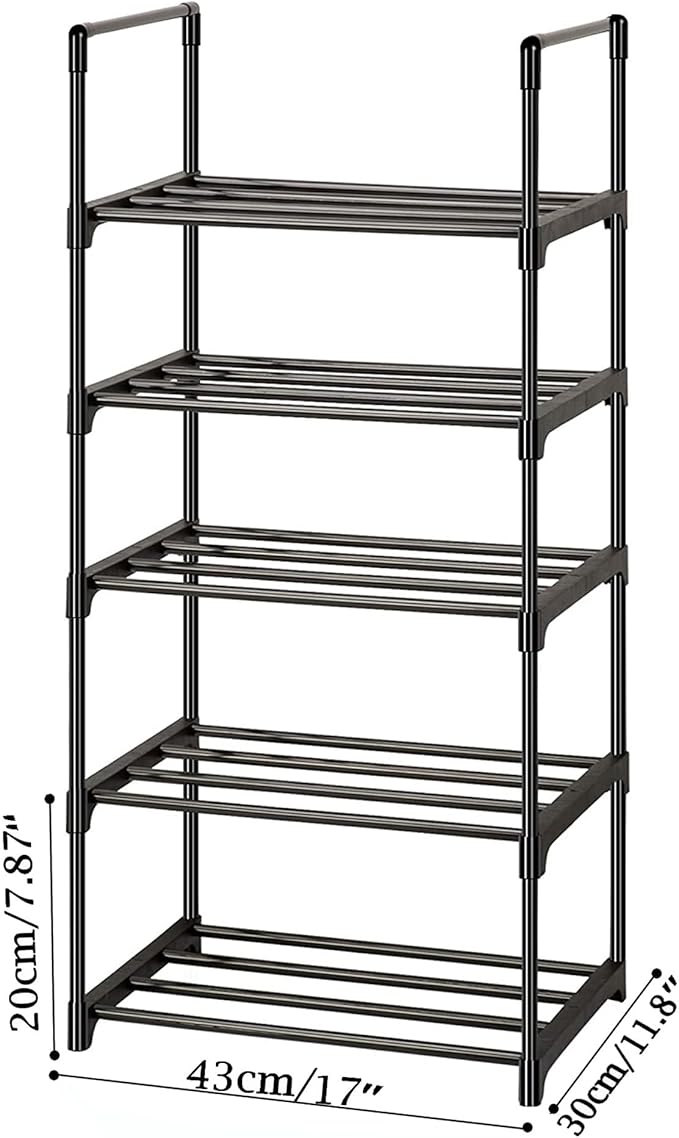 OYREL Shoe Rack, Sturdy Metal 5 Tier Narrow Shoes Organizer | Closets, Small Space, Entryway, Garage, Door Entrance, Thin Shoe Shelf, Free Standing Shoes Holder