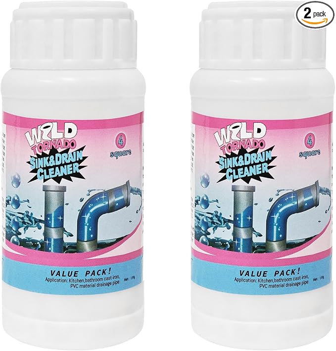 Wild Tornado Sink and Drain Cleaner, Powerful Sink Pipe Cleaner Powder, Fast Foaming Drain Clog Remover for Kitchen, Bathroom, and Pipes Cleaning Tool (2 pcs)