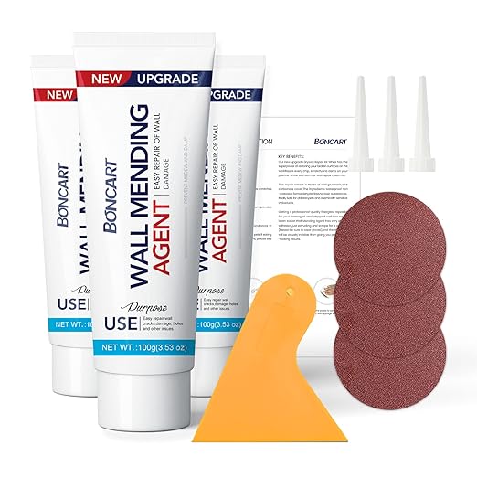 BONCART Spackle wall Repair Kit, 3-Pack Mending Agent Putty with Tools | Includes Scraper And Sandpaper. For Wall Cracks And Nail Holes