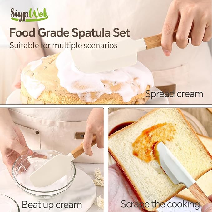 Silicone Spatula Set, Food Grade Rubber Spatula-5 Piece Nonstick Rubber Spatulas, Spoonula, Jar Scraper for Cooking, Baking, Mixing, Frosting - Heat Resistant Up to 600°F (5 Pcs White)