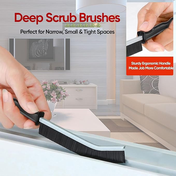 Crevice Cleaning Brush Set, Hard Bristle Gap Scrubber Tools for Bathroom Grout, Window Tracks & Shower Doors, Deep Cleaning Home Essentials & Practical Housewarming Gifts