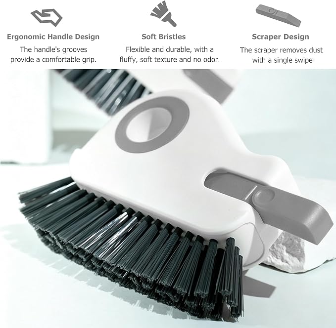 2 PCS 2 in 1 Groove Cleaning Brush, Multifunctional Window Track Cleaner with Hidden Scraper, Hard Bristle Grip Brush Sliding Door Cleaning Tool for Vehicle Home Office (Gray)
