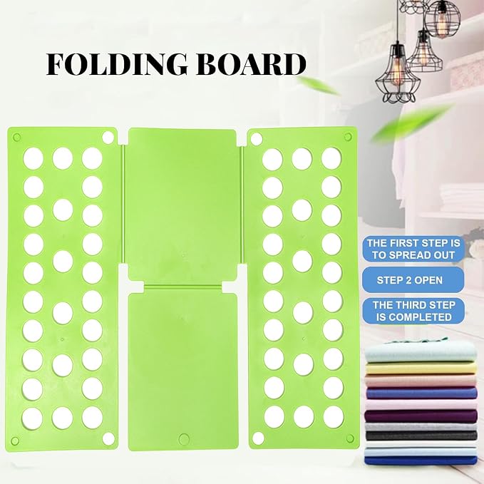 Clothes Folding Board, Blue Adjustable T-Shirt Folder,15.7 x 17 Inch, Laundry Organizer for Adults and Kids (Green)
