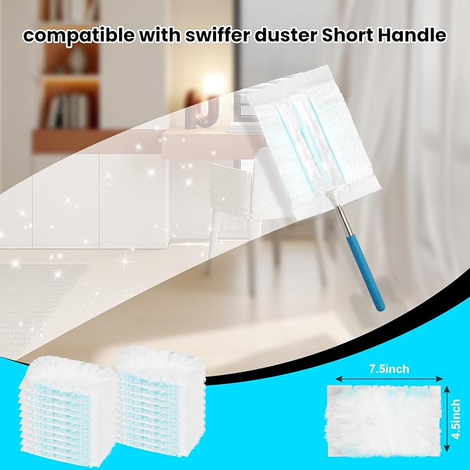 60 Count Disposable Duster Refills for Cleaning, for Swiffer Duster Refill | Multi-Surface Dusting Refills, Dusting Furniture, Blinds, Ceiling Fans, Helps Remove Allergens