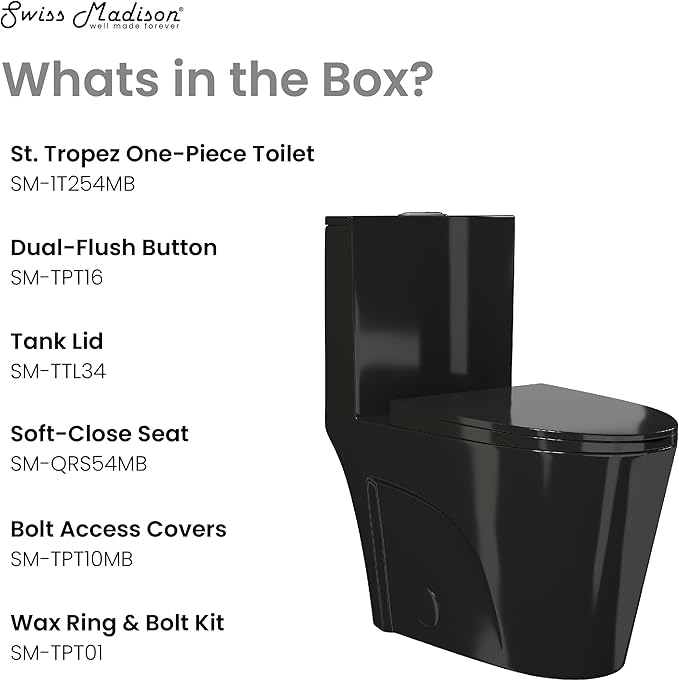 St. Tropez One Piece Elongated Toilet Vortex™ Flush in Glossy Black 1.1/1.6 gpf