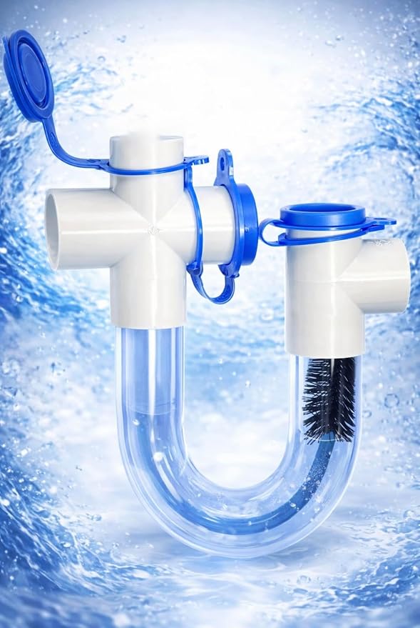 3/4 Clear PVC Condensate Trap P Trap With Cleaning Brush, PVC Trap With Easy Clean Ports Essential Component To Ensure Optimal Performance Of Your HVAC System. ECWB
