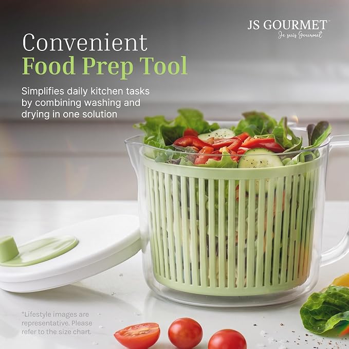 JS Gourmet Salad Spinner – 4.73L (20 Cup), BPA-Free Manual Vegetable Spinner with Strainer Basket, Durable Kitchen Gadget, Easy Spin Dryer Bowl for Lettuce, Fruits & Greens