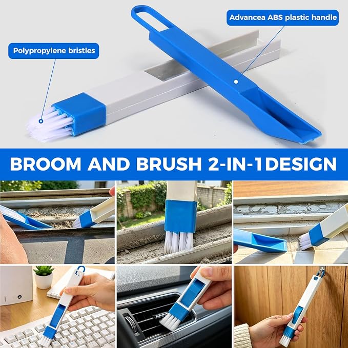 Window Track Cleaning Brush, 2-in-1 Groove Cleaning Tool with 3 Replaceable Pads, Multifunctional Gap Brush for Window Sills Sliding Door Tracks Corners, Household Dust Removal Cleaning Kit
