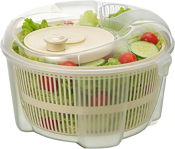Manual Salad Spinner 4.2L - Large Lettuce Dryer | Quick Fruit Washing Bowl with Strainer & Drain | Vegetable and Berry Washer, Centrifugal Dehydrator for Fresh Crisp Clean Greens
