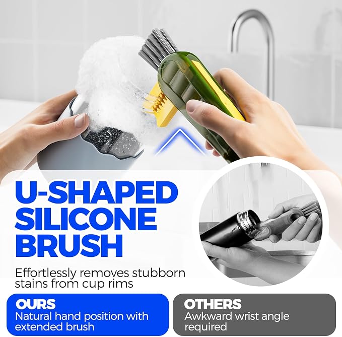 Holikme 6 Pack 4 in 1 Cup Lid Cleaning Brush 3 Straws Bottle Brush,Olive | 4 in 1 Cup Lid Cleaning Brush Multifunctional Bottle Brush, Silicone Cup Lid Gap Cleaner, Bristle Crevice Cleaning Brush
