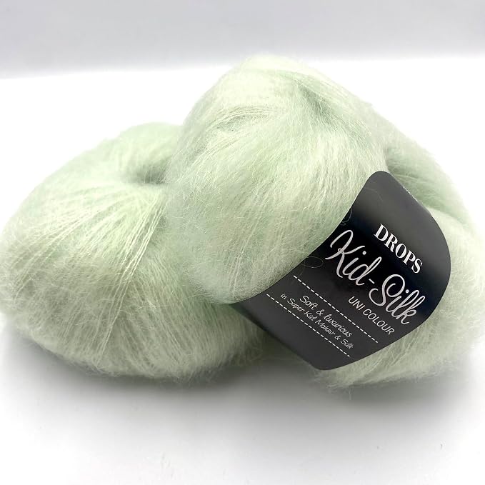 Drops Mohair and Silk Yarn Kid-Silk, 0 or Lace, 2 Ply, 0.9 oz 230 Yards per Ball (47 Pistachio Ice Cream)