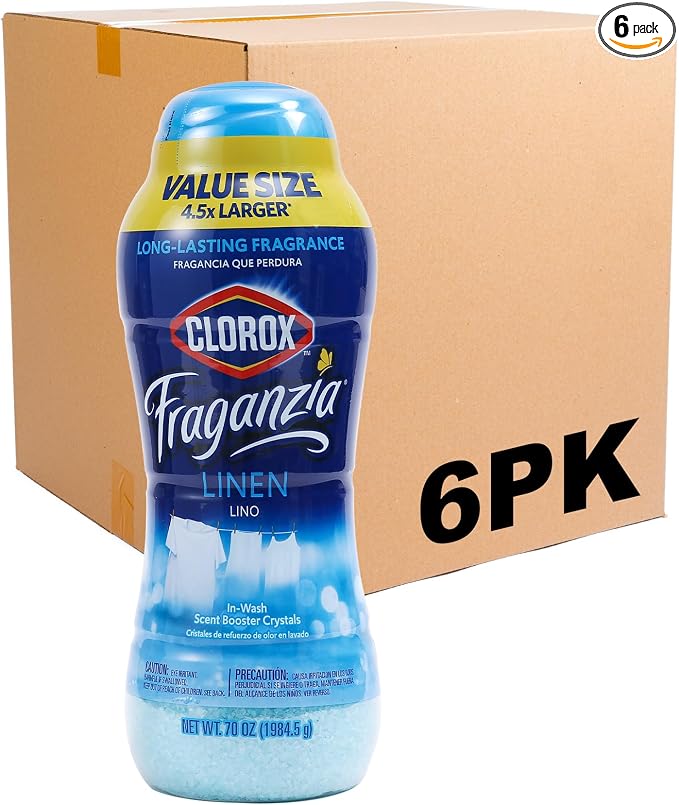 Clorox Fraganzia In-Wash Scent Booster Crystals, Linen Scent, 70 Oz, 6-Pk | In-wash fragrance beads, HE compatible, safe for all fabrics and colors, long-lasting freshness
