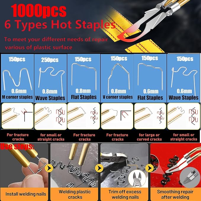 Upgraded 220W Plastic Welder, 2 in 1 Plastic Welding Repair Welder Kit 1000PCS Hot Stapler Soldering Gun with 100PCS Plastics Welding Rods Car Bumper Repair Kit for Most Plastics(Blue)