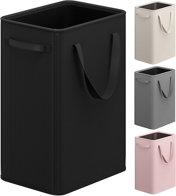 Optish 90L Slim Laundry Hamper, Large Laundry Basket With Handles, Black Narrow Laundry Basket for Dorm, Bedroom, Living Room, Collapsible Laundry Hamper