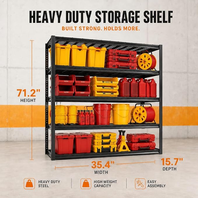 Garage Shelving, Heavy Duty Adjustable Boltless Metal Storage Shelving Units