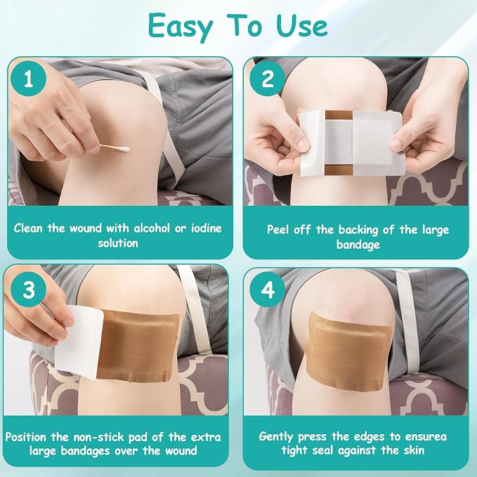 30 Pcs Extra Large Adhesive Bandages, 5" x 3" Fabric Bandages with Non-Stick Pad, Flexible Band Aids, Latex Free Painless Removal for Wound Care and First Aid, Sterile Fabric Bandage