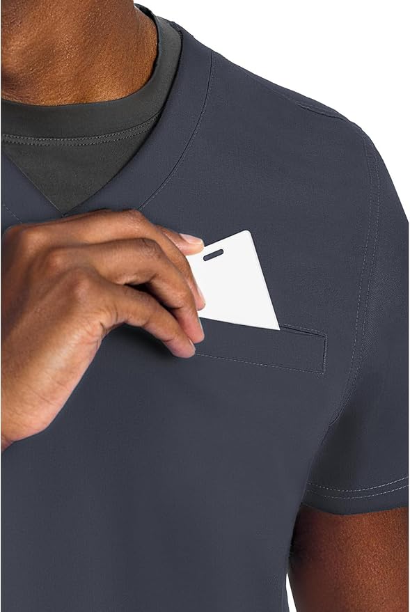 Med Couture Rothwear Touch Mens Scrubs Top 3 Pockets Modern Fit | 2-Way Stretch, Ultra-Soft Fabric, Lightweight Feel, Knit Details, Side Vents, Durable Construction, Easy Care