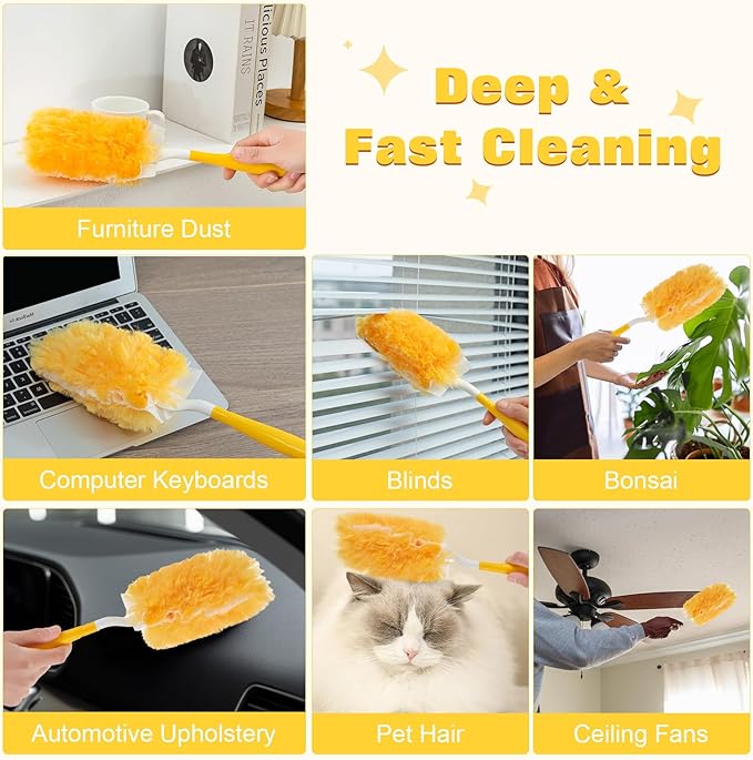360° Duster Refills for Swiffer Duster, 40 Pack Heavy Duty Duster Kit for Cleaning with 4X Electrostatic,Compatible with Swiffer Handle Pet Hair, Blinds & Car Vents– Great Gift Set