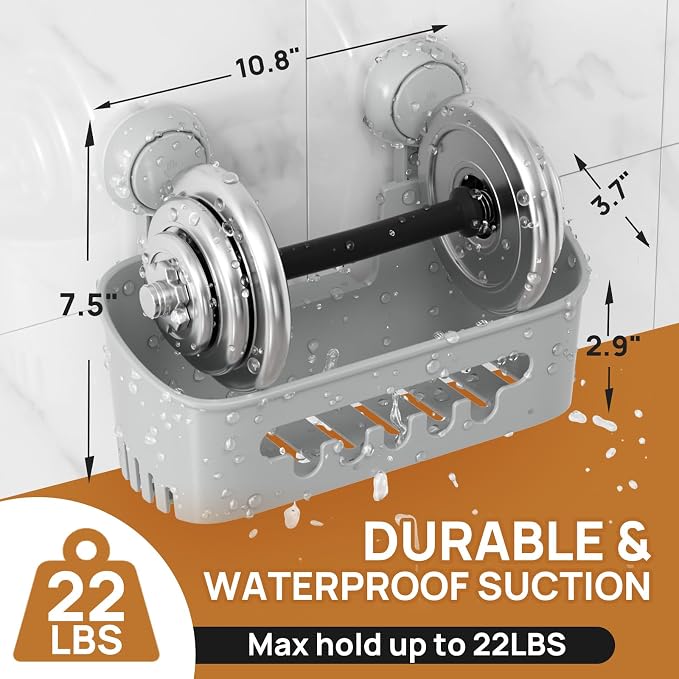 LEVERLOC Shower Caddy Suction Cup Shower Organizer Bathroom Storage Removable Powerful Suction Shower Shelf- Gray 2pack