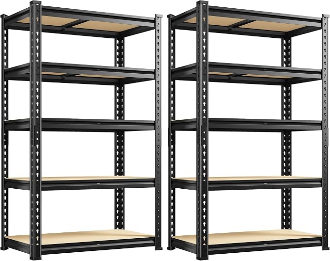 REIBII Set of 2 Storage Shelves,Heavy Duty Garage Shelving for Basement | 2000LBS Metal Shelves,5-Tier,Rolled Edge,for Industrial Warehouse Pantry School Education Shop Commercial,27.6"Wx11.8"Dx60"H