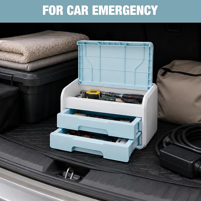 WORKPRO Small Storage Box with 2 Drawers and Flip-Top Lid | ABS Storage Case, PP Feet Pads, Arts and Crafts, Beads, Sewing Supplies, DIY Material Organization