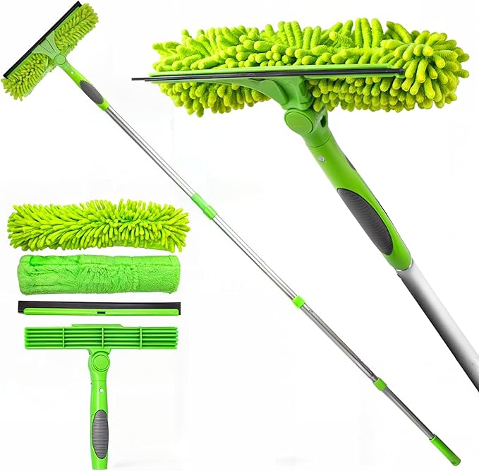 DSV Standard 62” Professional Window Squeegee for Window Cleaning, 2 in 1 Rotatable Window Cleaning Squeegee Kit with Extension Pole, Window Cleaning Tool for Indoor/Outdoor High Windows, Home, Car