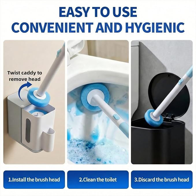 RV Toilet Brush & Holder, Wall Mount Toilet Cleaner, 56 Cleaner Refills | Hands-Free Toilet Bowl Wand Kit, Disposable Toilet Bowl Cleaner Wand, Compact Design, for RV Camper & Small Bathroom
