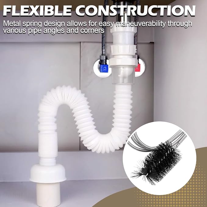 48" Flexible Pipe Brush Long Pipe Snake for Sink AC Condensate Pipe Cleaner | Flexible Pipe Cleaner Brush for Hair, Food Clog Removal Cleaner Tool
