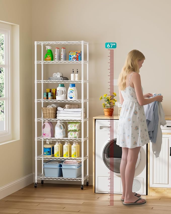 Golpart 8Tier Adjustable Storage Shelves Metal Wire Shelving Standing Shelf | Utility Heavy Duty Unit Rack Closet Organize for Home Kitchen Laundry Room Organization Pantry 12"Dx22"Wx72"H White