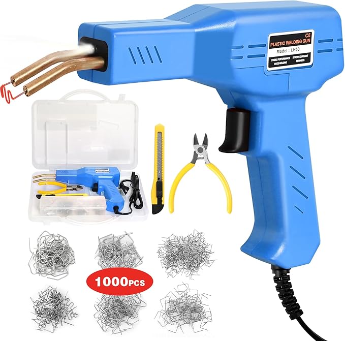 ATOLS Upgraded Plastic Welder, 1000PCS Staples, Pure Copper Transformer, Rapid Heating, Plastic Welding Kit, Hot Stapler Kit, Plastic Welder Gun Kit, Car Bumper Repair Kit, Plastic Repair Kit(Blue)