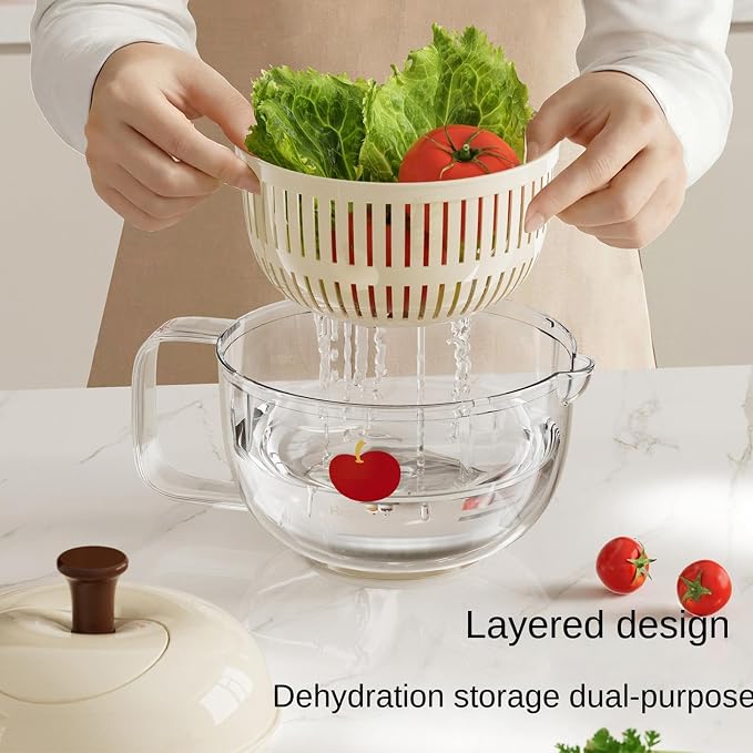 Salad Spinner, Hand Cranked Fruit Washing Spinner with Handle, Multifunctional Fruit and Vegetable Washing Bowl with Drain Basket, Reusable Salad Dehydrator Drainer for Home Kitchen