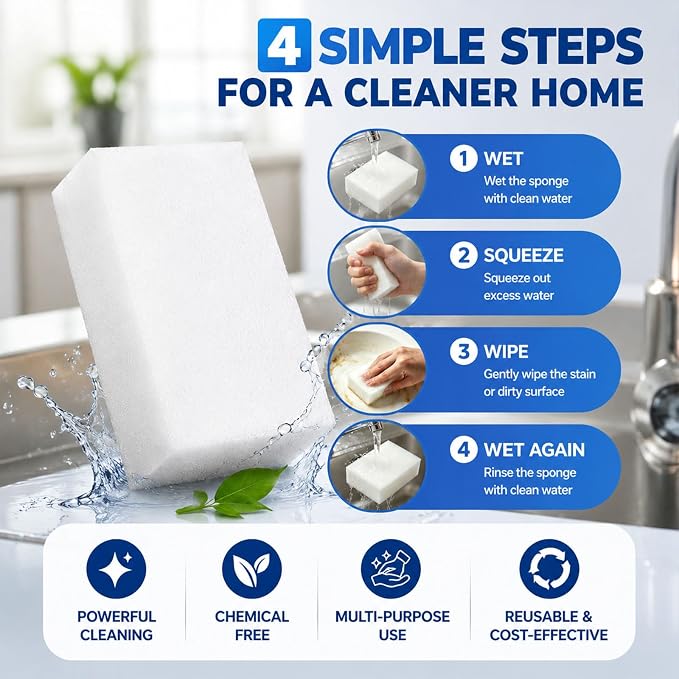 Eco-Friendly Magic Eraser Sponge 10 Pack - Long Lasting Cleaning Sponge for Home Use - Kitchen Bathroom Tile Grout Stain Remover