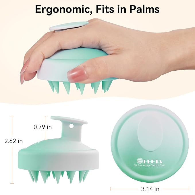 HEETA Scalp Massager Hair Growth, Soft Silicone Scalp Scrubber Shampoo Brush for Exfoliation, Dandruff Removal Head Massage Stress Relax, Wet & Dry Use for Thick Thin Curly Hair Care, Gradient Green