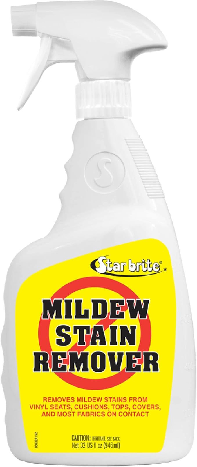 STAR BRITE Mold Stain & Mildew Stain Remover – Lifts Dirt & Removes Mildew Stains on Contact - 32 OZ (085632) | Triple-action buffered bleach lifts dirt, safe on stitching, works on tile, grout, gutters, roofs and vinyl