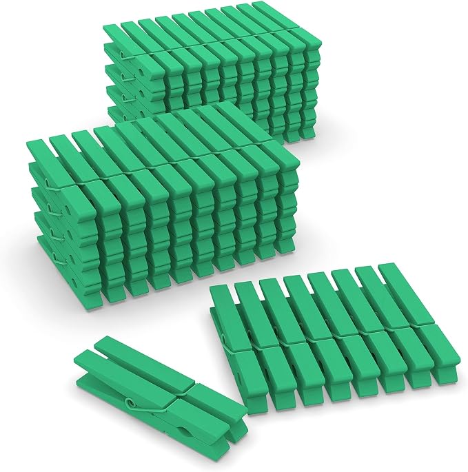 100 Pcs Green Clothes pins - 2.9 Inch Wooden Clothespins Cheer Clips | Vibrant for Crafts Classroom Decorations Clothing Pictures Laundry Solid Wood No Splinters Fade‑Proof