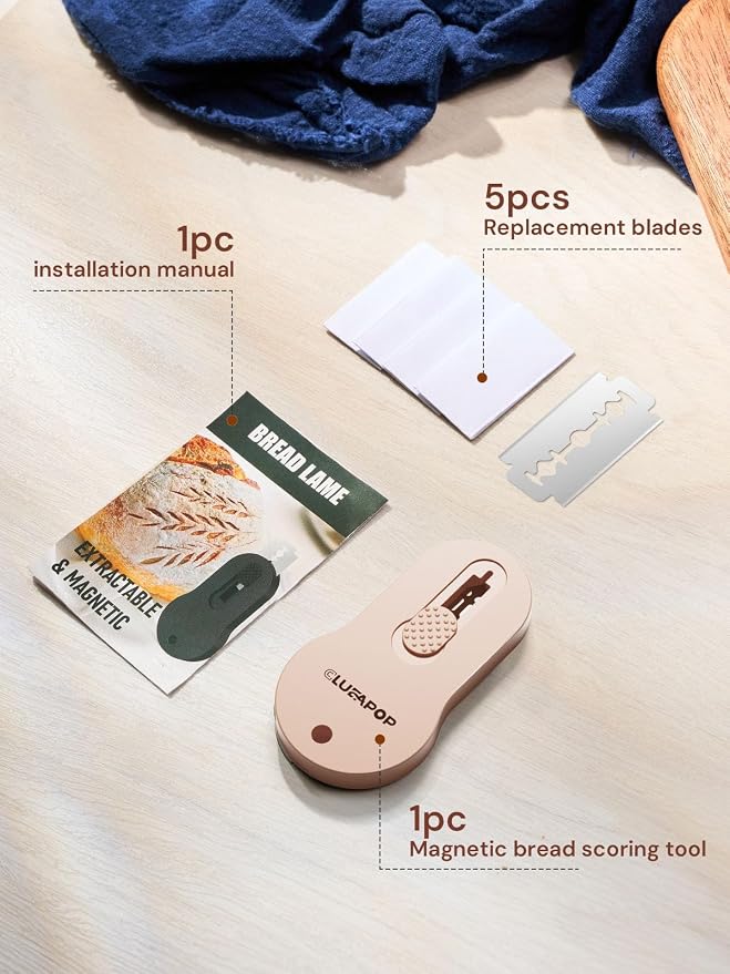 Bread Lame, Extractable & Magnetic Bread Lame Dough Scoring Tool - Professional Sourdough Scoring Tool - Sourdough Bread Baking & Bread Scoring Tool - Scoring Patterns Booklet & 5 Razor Blades