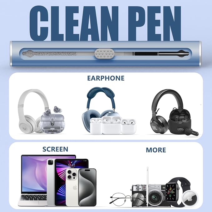 Inesore Multi Cleaning Kit for AirPods & All Bluetooth Earbuds (Deep Blue) | Metal Tip, High-Density Soft Brush, Flocked Sponge Tip, 3 in 1 Design, Compact & Lightweight, Easy Operation, Easy to Carry