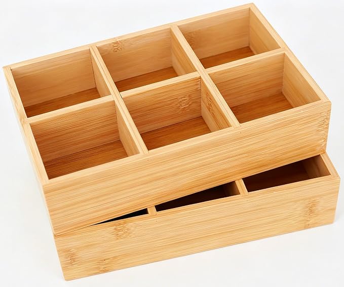 Closet Drawer Organizer Divider - 2 Pack Bamboo Holders Organizers | for Clothes Storing Ties, Handkerchiefs, Socks Organizers