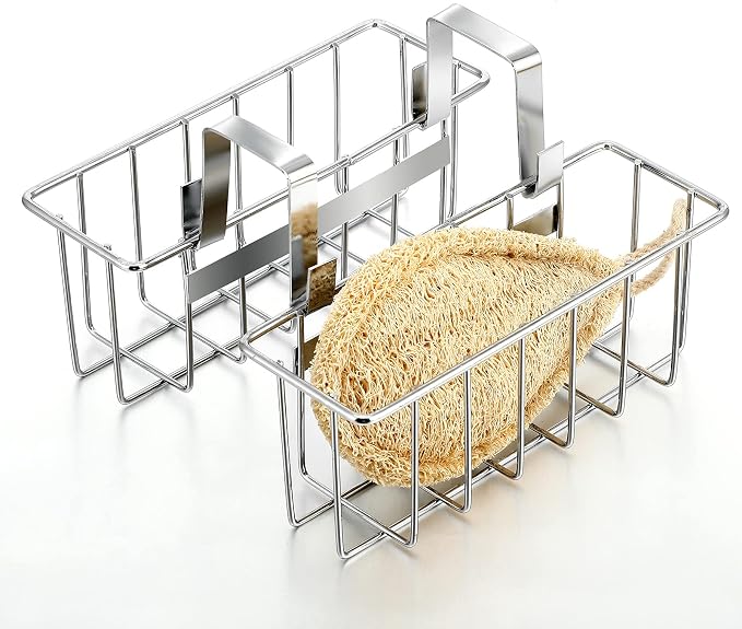 Hotop 2 Pieces Sponge Holder Kitchen Sink Caddy Metal Sink Organizer Basket for Scrubber Soap Towel Brush Dishwashing Liquid Drainer Rack in Kitchen Bathroom Bathtub, Silver