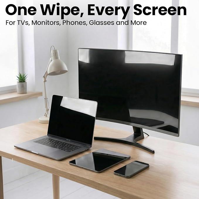 Electronic Wipes Screen Cleaner Streak-Free [2 Pack x40] Computer Screen Wipes, TV Screen Cleaner Wipes, Monitor Wipes for Smart TV, Laptop, iPhone, ipad and more - [Microfiber Cloth + 80 Wipes]