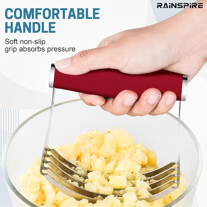 Rainspire XL Pastry Cutter For Baking, Heavy Duty Pastry Blender Stainless Steel, Thick Sharp Blades Dough Blender, Dough Cutter Butter Cutter Pastry for Easy Mixing, Dishwasher Safe, Red