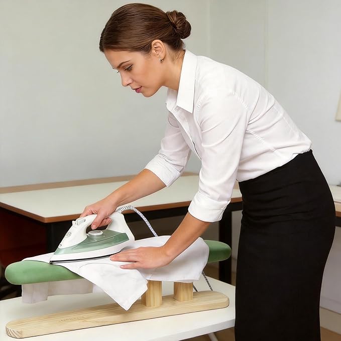 Padded Pants & Sleeve Ironing Boards with Thick Soft Cotton Padding, Double Side Wooden Tailor’s Sleeve Ironing Stool with Removable Cotton Cover, Green