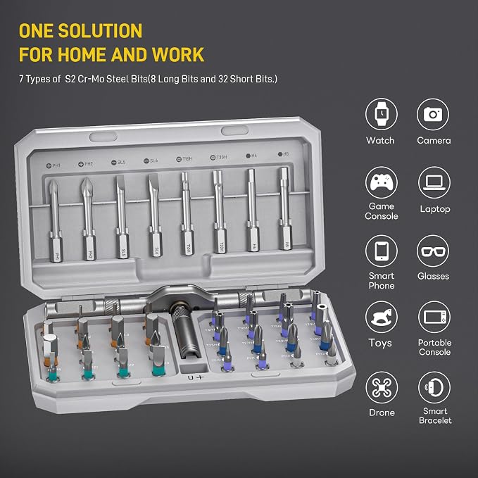 42 in Magnetic Ratchet Screwdriver Set, T Handle Ratchet Screwdriver Kit | for Electronics, Phone, Laptop, Watch, Eyeglasses – Portable Tool Set for Home & DIY