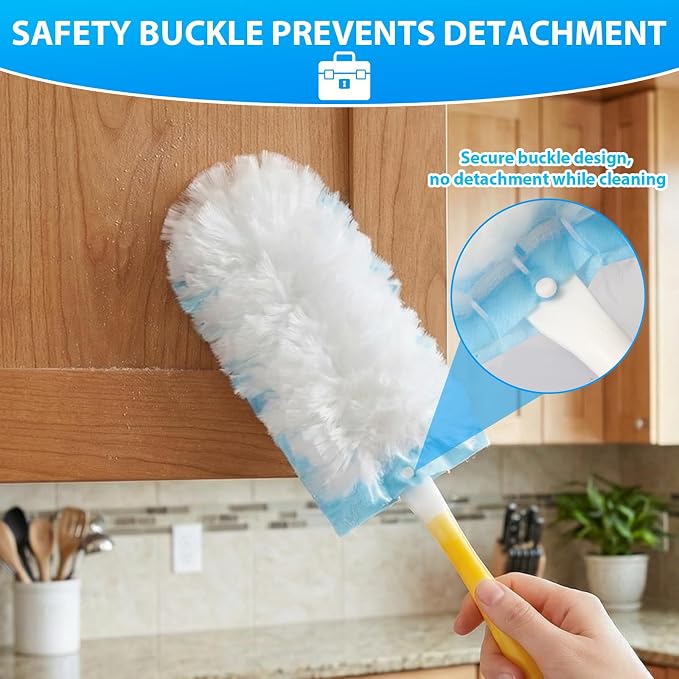 60 Count Larger Size Duster Refills for Swiffer Dusters with 1 Handle | Multi-Surface Feather Microfiber Duster Disposable Alternative, Heavy Duty Cleaning Kit for Home, Furniture, Blinds and Vent