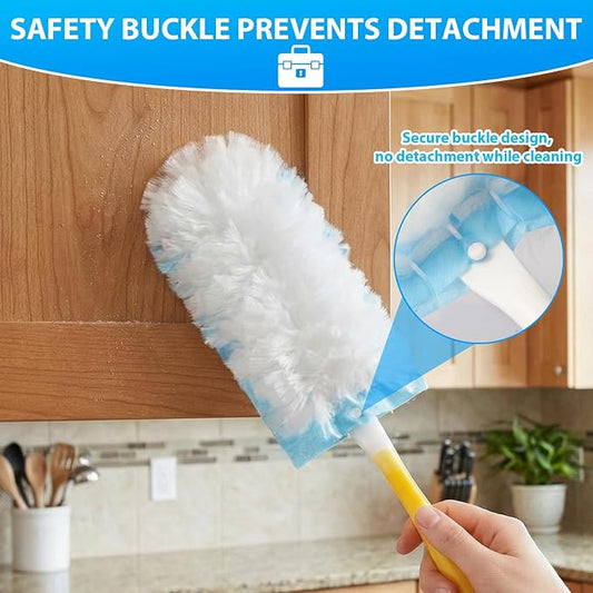 60 Count Larger Size Duster Refills for Swiffer Dusters with 1 Handle | Multi-Surface Feather Microfiber Duster Disposable Alternative, Heavy Duty Cleaning Kit for Home, Furniture, Blinds and Vent