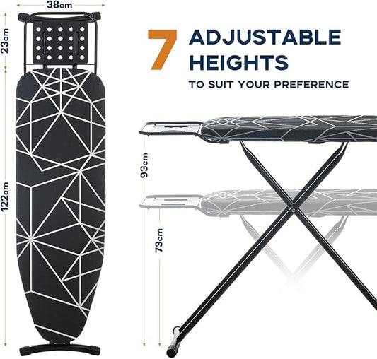 RAINHOL Ironing Board 43x13, Compact Iron Board Full Size with Heavy Duty Iron Rest, Thick Padded Cover, Adjustable Height, Sturdy Lightweight Steel Legs, Black