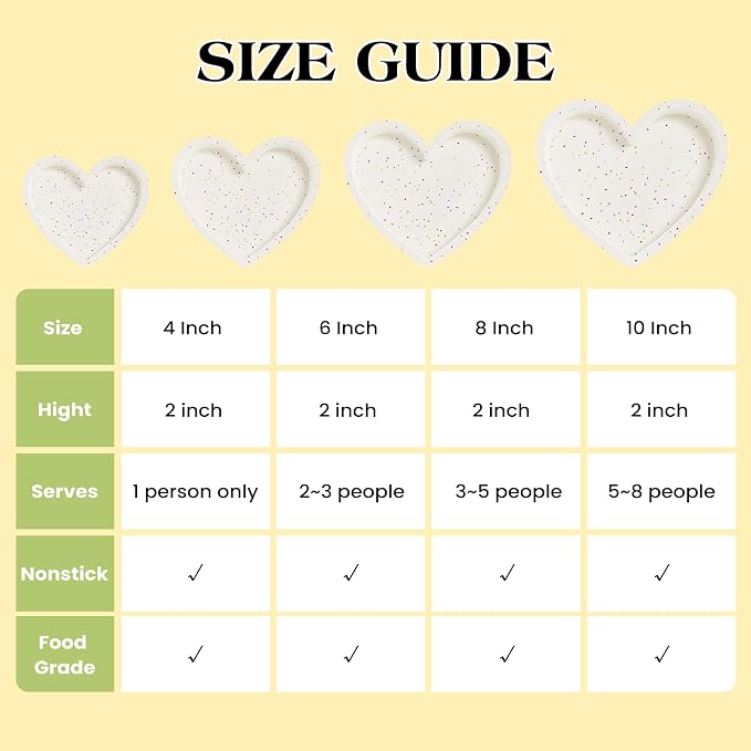 4 Pcs Heart Shaped Cake Pans Set, Nonstick Silicone Heart Molds in 4/6/8/10 Inch for Baking Layer Cakes, Cheesecakes, Brownies, Romantic Gift for Her on Love-Filled Occasions（Cream Confetti）