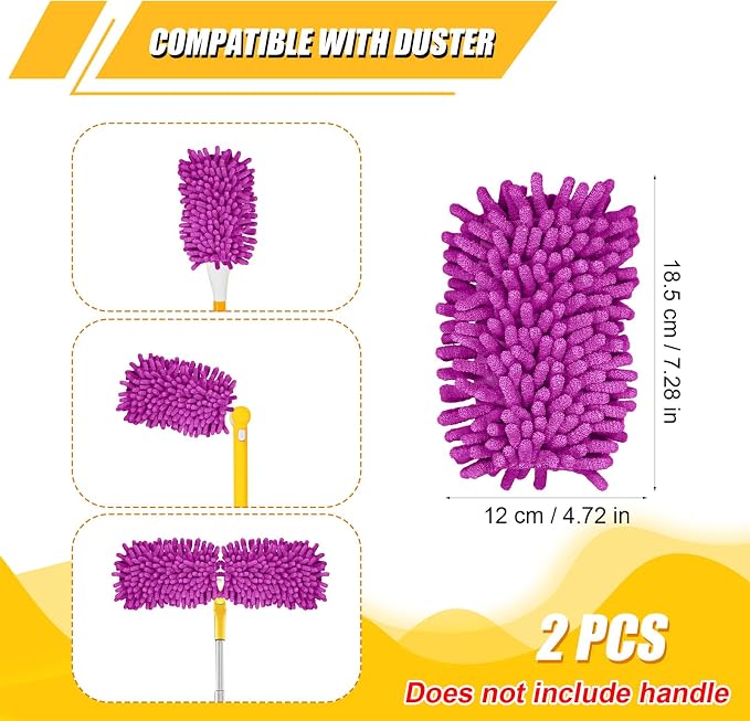 2pcs Duster Refills, Microfiber Dusters Heavy Duty Refills 360 Ceiling Fan Duster Replacements Reusable Hand Dusters for Cleaning (Purple)